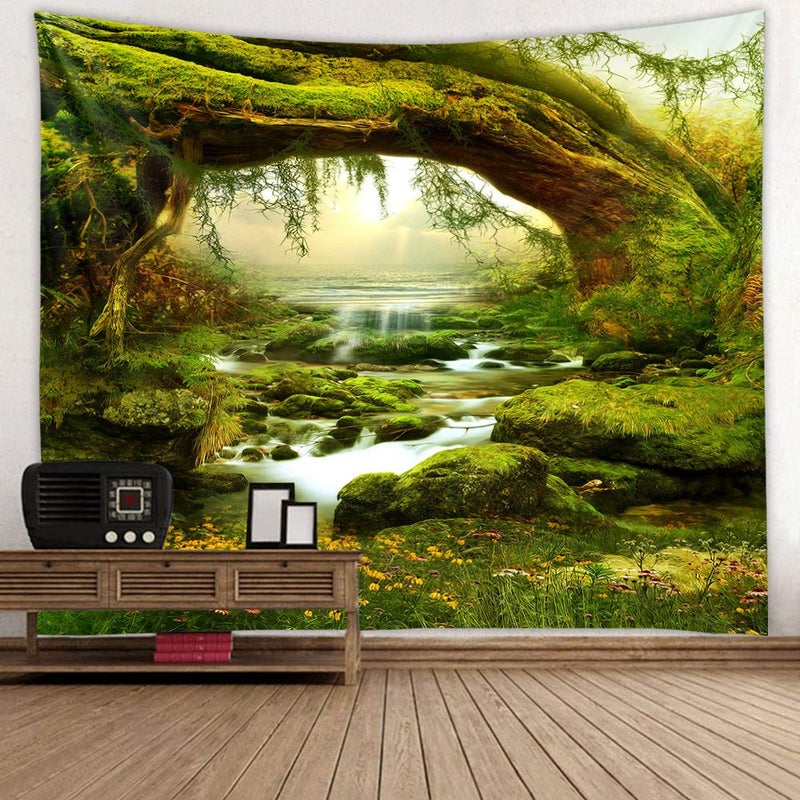 Llamazing Forest Landscape Home Decor - Living Room & Bedroom Magic Tapestry Curtain XGXL (Sunlight&Creek, 78''L60''W) - Image 1